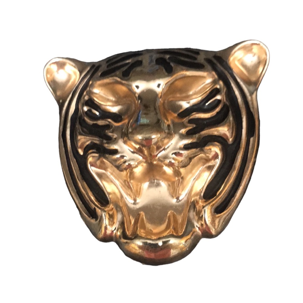 Gold tone tiger head elasticized belt